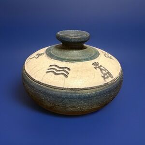 Signed Ben Diller Raku pottery vase with iridescent glaze.